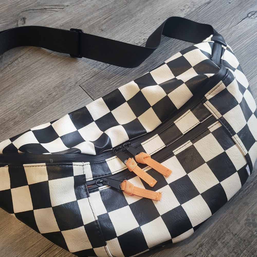 Checkered oversized Fanny pack In Excellent Preowned Condition